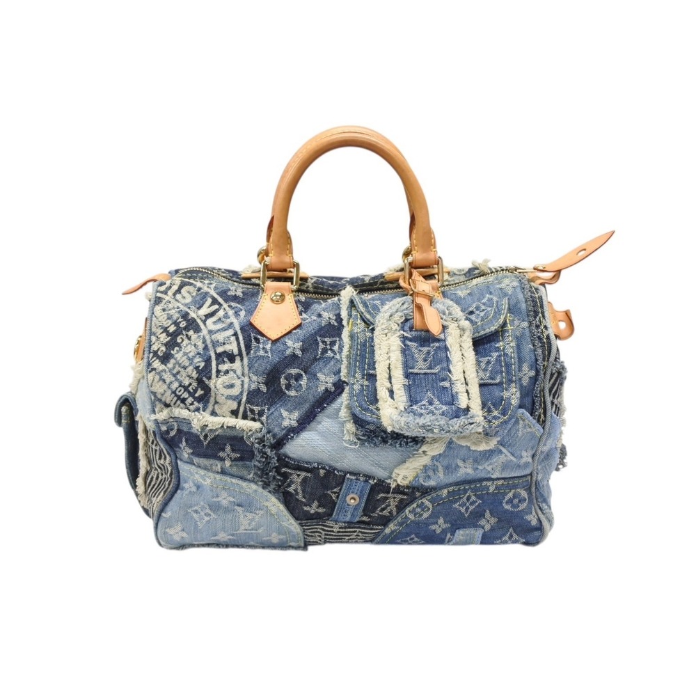 LOUIS VUITTON Speedy Handbag Monogram Denim Patchwork Blue